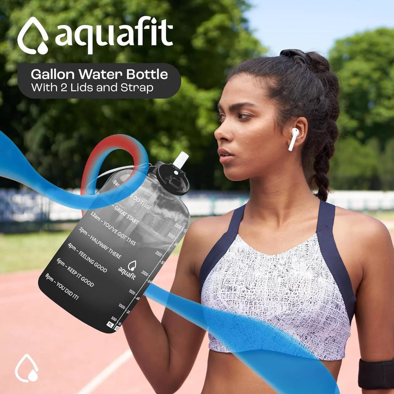 Alt view image 3 of 6 - AQUAFIT 1 Gallon Water Bottle with Time Marker - Straw & Chug Lid - BPA Free Big Water Bottle with Straw - Gym Water Bottle with Handle - Motivational 1 Gallon Water Jug (128 oz, Gray)