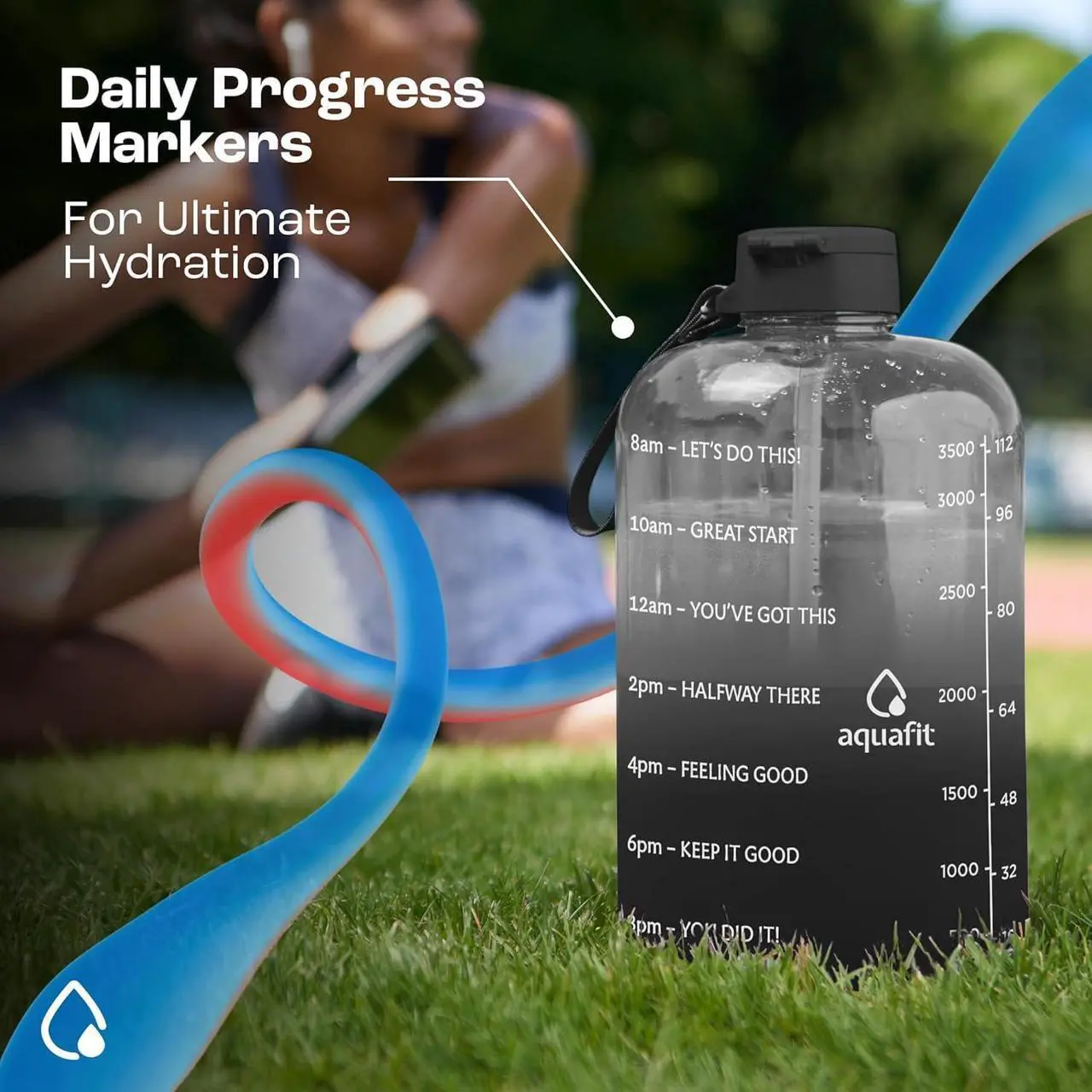 Alt view image 6 of 6 - AQUAFIT 1 Gallon Water Bottle with Time Marker - Straw & Chug Lid - BPA Free Big Water Bottle with Straw - Gym Water Bottle with Handle - Motivational 1 Gallon Water Jug (128 oz, Gray)