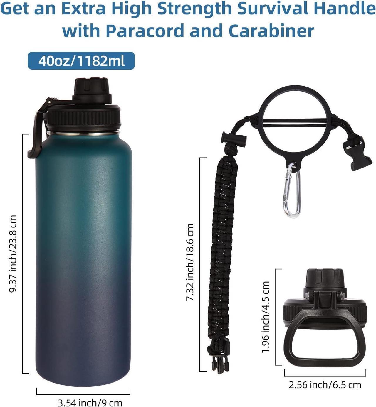 Alt view image 3 of 7 - Volhoply Insulated Water Bottles Bulk 2 Pack, 40 oz Stainless Steel Sports Bottle with Paracord Handle & Spout Lid, Reusable Double Walled Vacuum Travel Thermos for Adults Hiking(Dark Night,2 Set)