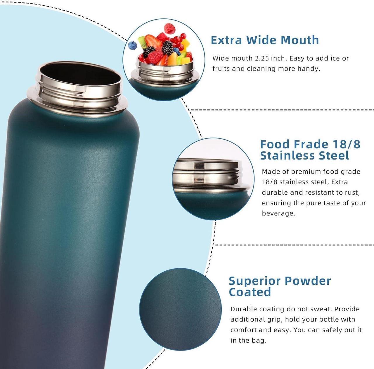 Alt view image 4 of 7 - Volhoply Insulated Water Bottles Bulk 2 Pack, 40 oz Stainless Steel Sports Bottle with Paracord Handle & Spout Lid, Reusable Double Walled Vacuum Travel Thermos for Adults Hiking(Dark Night,2 Set)