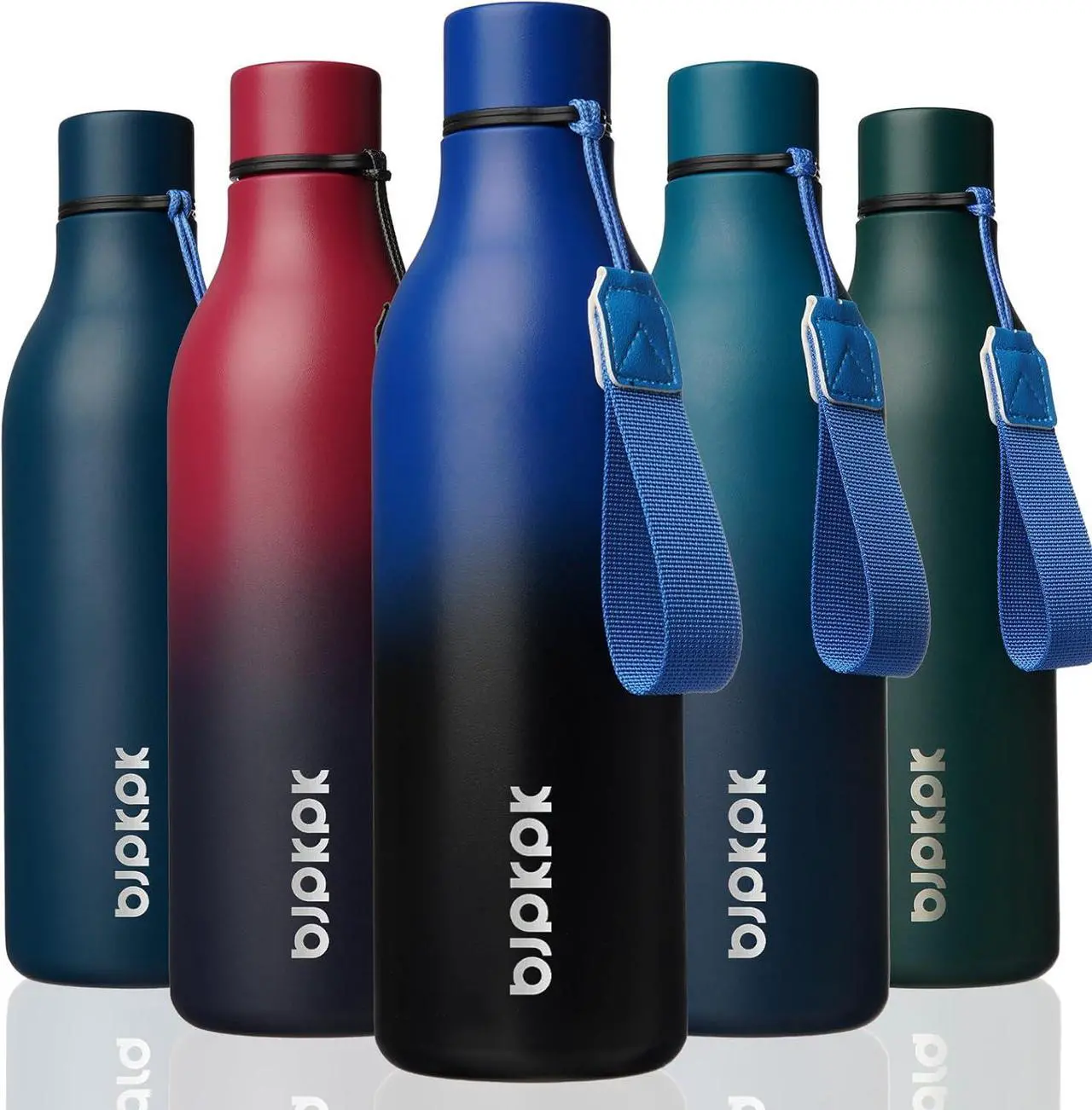 Main image of BJPKPK Insulated Water Bottles, 25 oz Stainless Steel Metal Water Bottle with Strap, BPA Free Leak Proof Thermos, Mugs, Flasks, Reusable Water Bottle for Sports & Travel, Blue Black