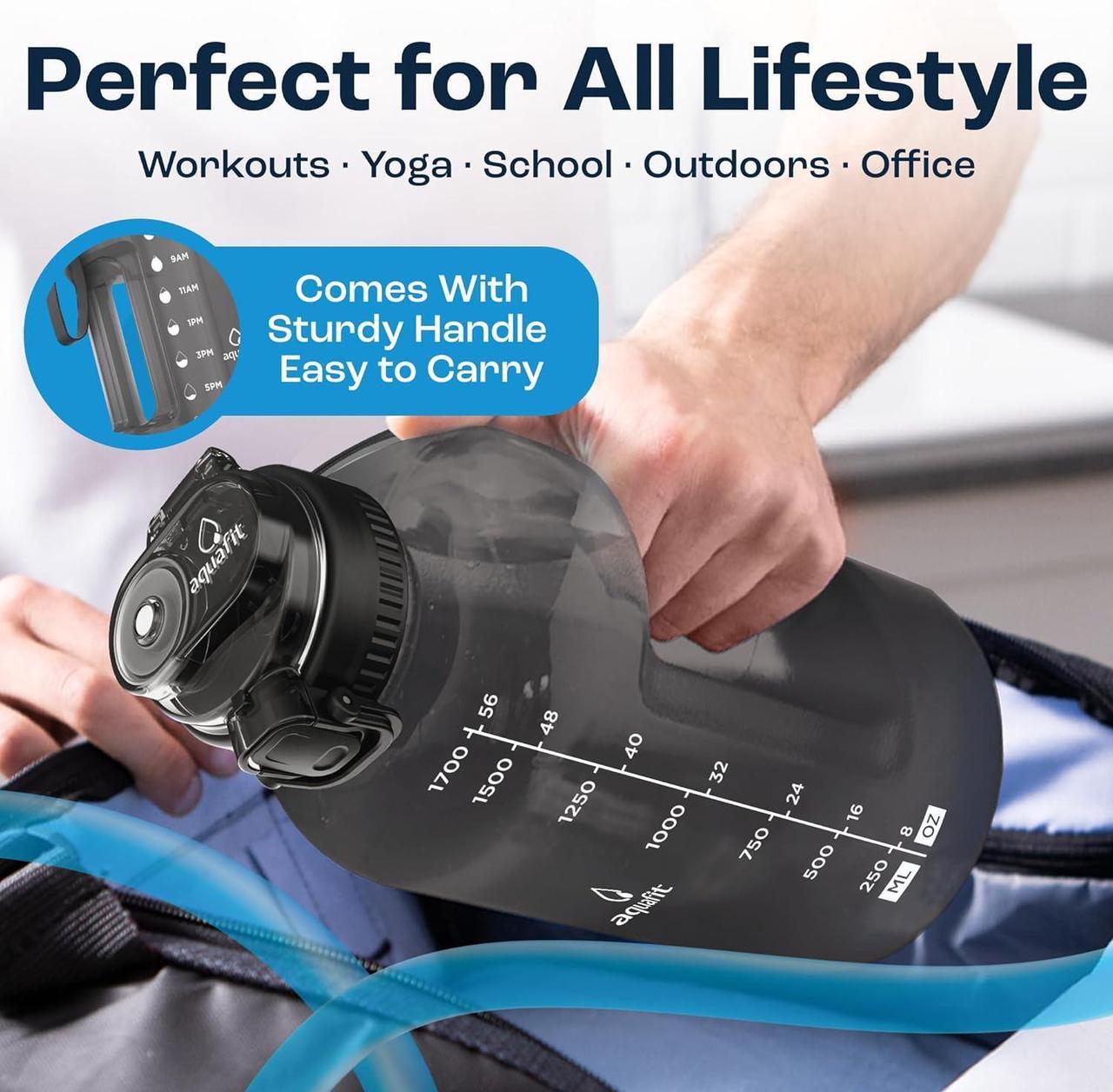 Alt view image 5 of 7 - AQUAFIT 64 oz Water Bottle with Time Marker, BPA Free Half Gallon Water Bottle with Straw, Gym Water Bottle with Handle, Gallon Water Jug, Big Water Bottle, Large Water Bottle (Gray, 64oz 2in1 Lid)