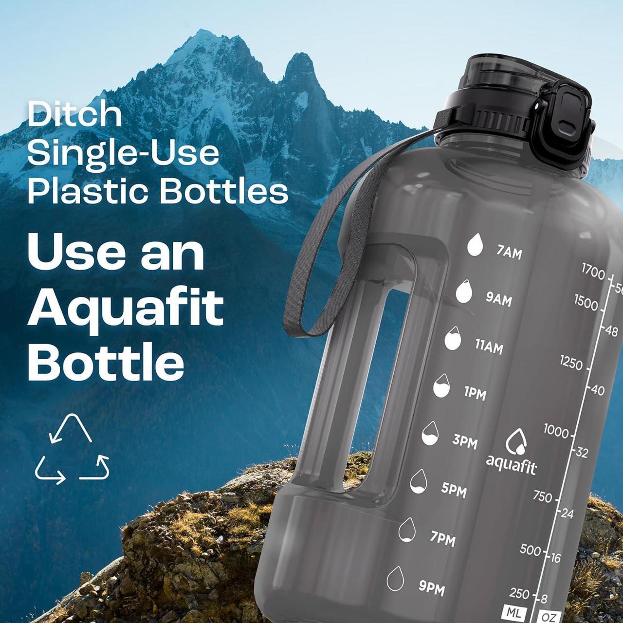 Alt view image 6 of 7 - AQUAFIT 64 oz Water Bottle with Time Marker, BPA Free Half Gallon Water Bottle with Straw, Gym Water Bottle with Handle, Gallon Water Jug, Big Water Bottle, Large Water Bottle (Gray, 64oz 2in1 Lid)
