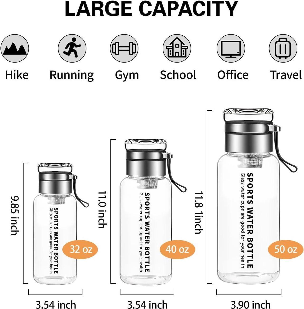 Alt view image 5 of 6 - 40 oz Glass Water Bottles - Large, Clear, Borosilicate Glass Water Bottle with Stainless Tea Infuser - Cup-Function Lid, Neoprene Sleeve, Strap - Wide Mouth BPA free, for Tea, Beverages, Juice