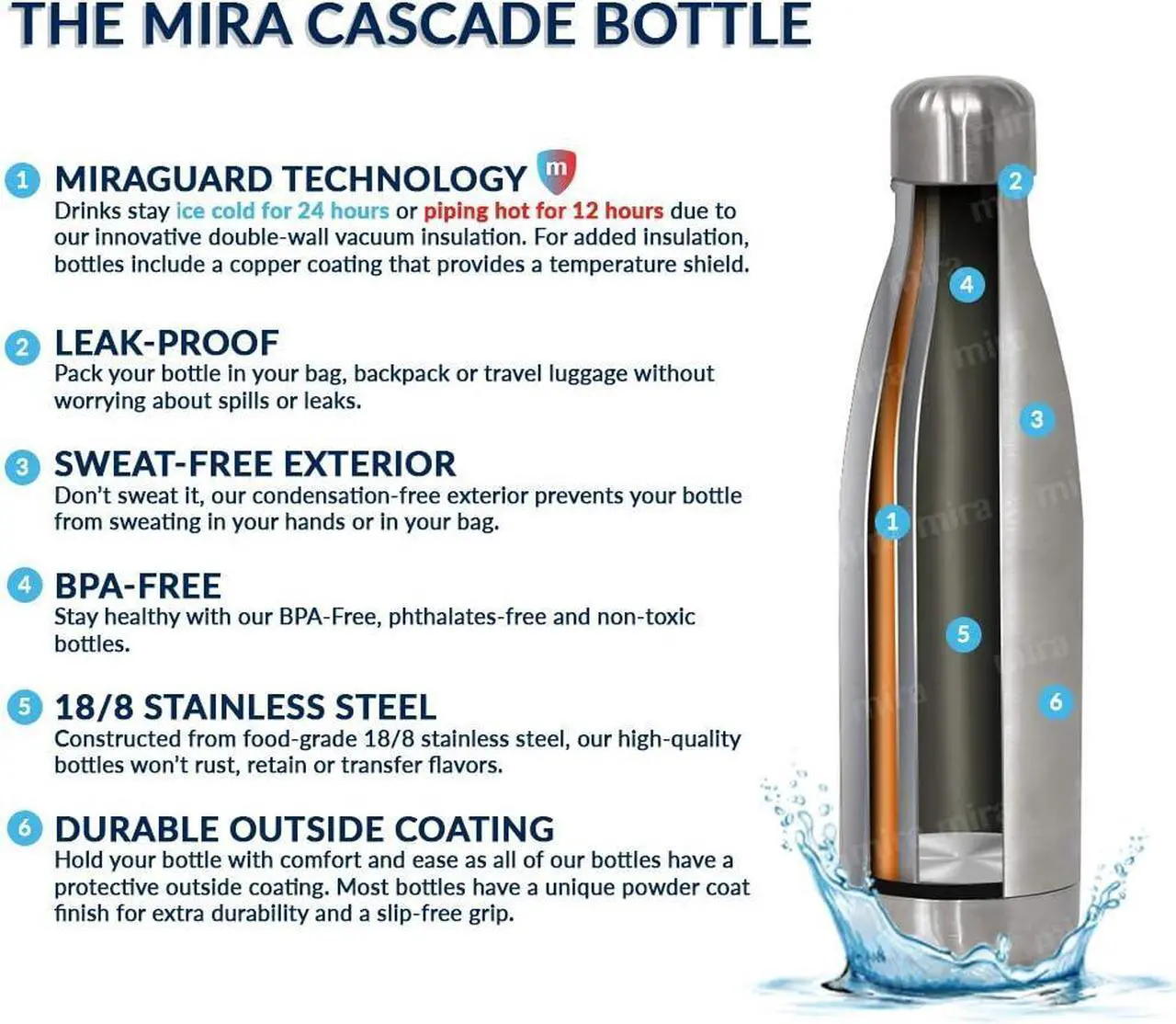 Alt view image 6 of 7 - MIRA 17 Oz Stainless Steel Vacuum Insulated Water Bottle - Double Walled Cola Shape Thermos - 24 Hours Cold, 12 Hours Hot - Reusable Metal Water Bottle - Leak-Proof Sports Flask - Rose Pink