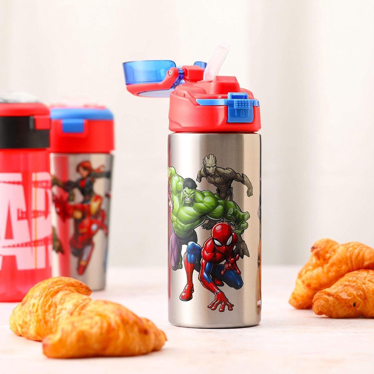Alt view image 2 of 7 - Zak Designs Marvel Comics Durable Single Wall Stainless Steel Water Bottle with Push-Button Flip Lid Leak-Proof Design is Perfect for Outdoor Sports (19.5oz, BPA Free), 19.5 oz, Avengers