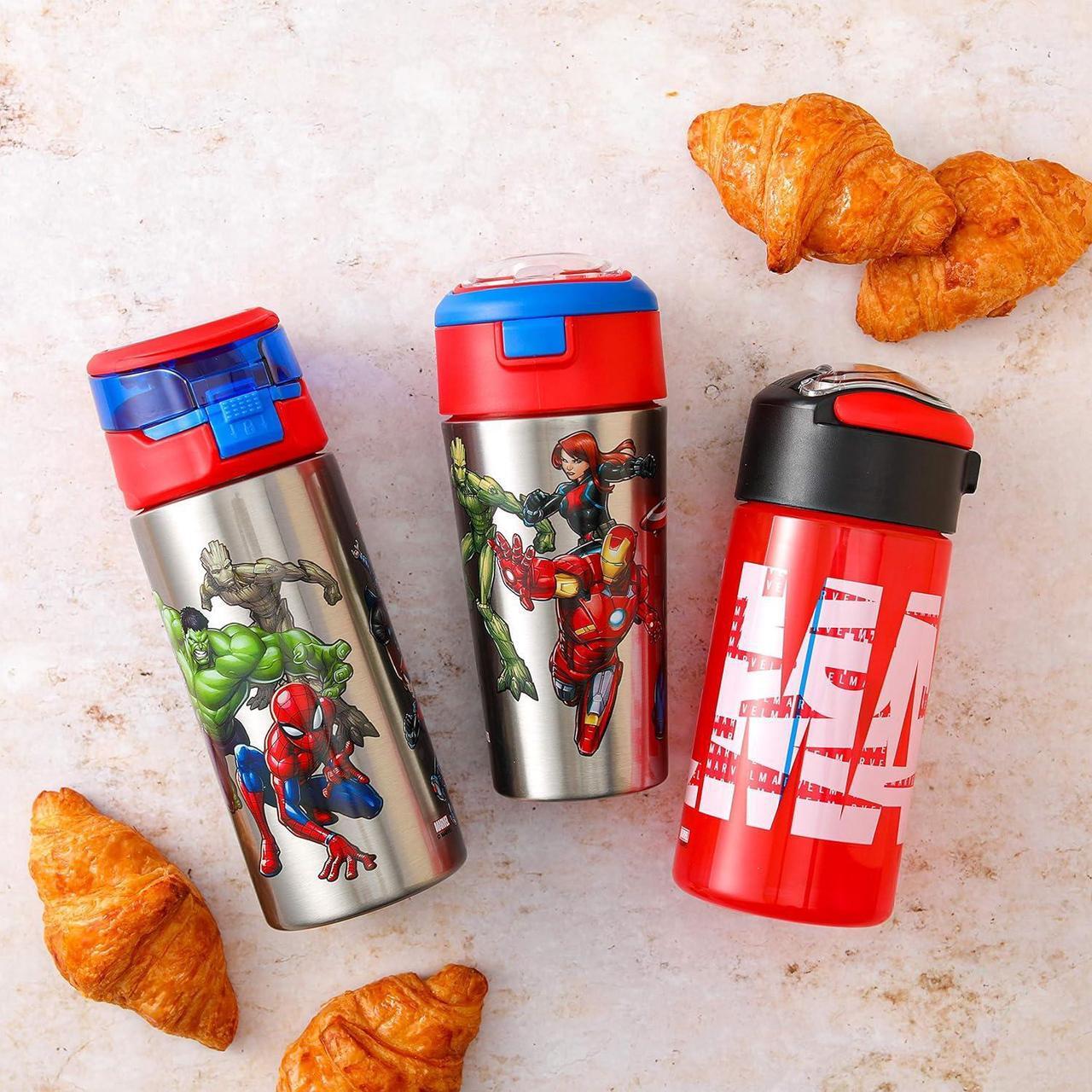 Alt view image 3 of 7 - Zak Designs Marvel Comics Durable Single Wall Stainless Steel Water Bottle with Push-Button Flip Lid Leak-Proof Design is Perfect for Outdoor Sports (19.5oz, BPA Free), 19.5 oz, Avengers