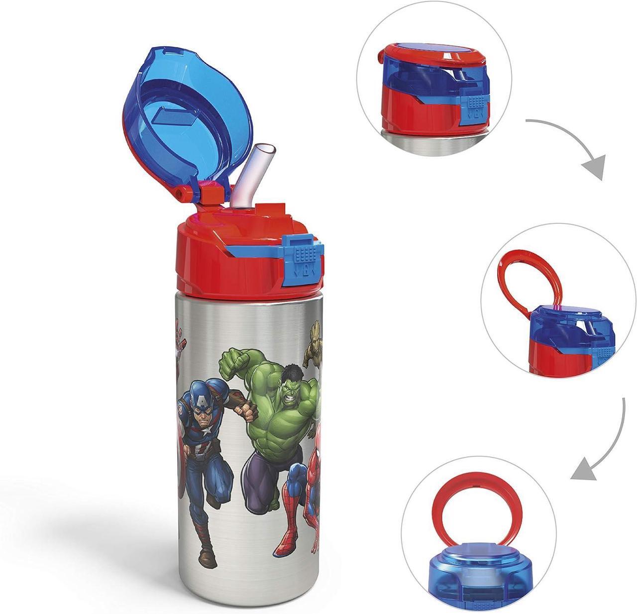 Alt view image 7 of 7 - Zak Designs Marvel Comics Durable Single Wall Stainless Steel Water Bottle with Push-Button Flip Lid Leak-Proof Design is Perfect for Outdoor Sports (19.5oz, BPA Free), 19.5 oz, Avengers