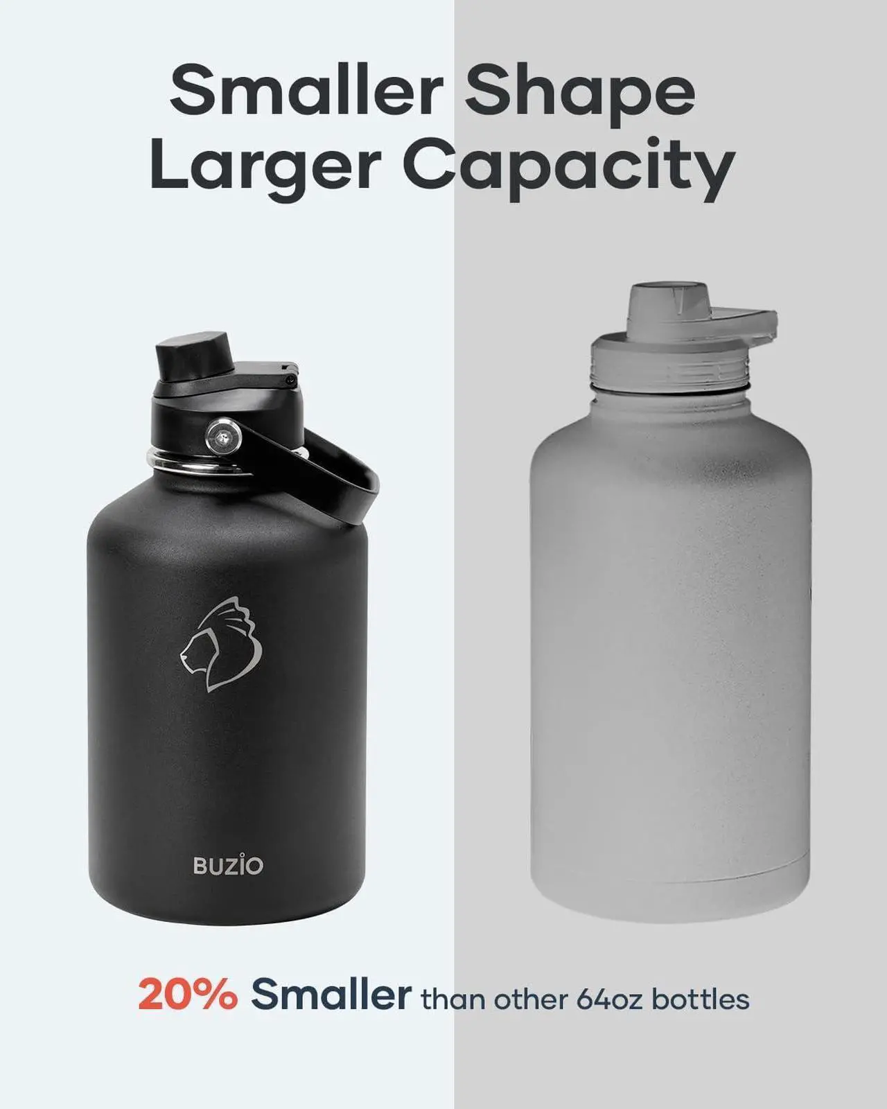 Alt view image 3 of 7 - BUZIO 64oz Insulated Water Bottle, Half Gallon Stainless Steel Water Jug with Straw Lid and Carrying Pouch, Keep Cold 48H Double Wall Vacuum Lead-Free Metal Drinking Flask for Gym Beach, Black