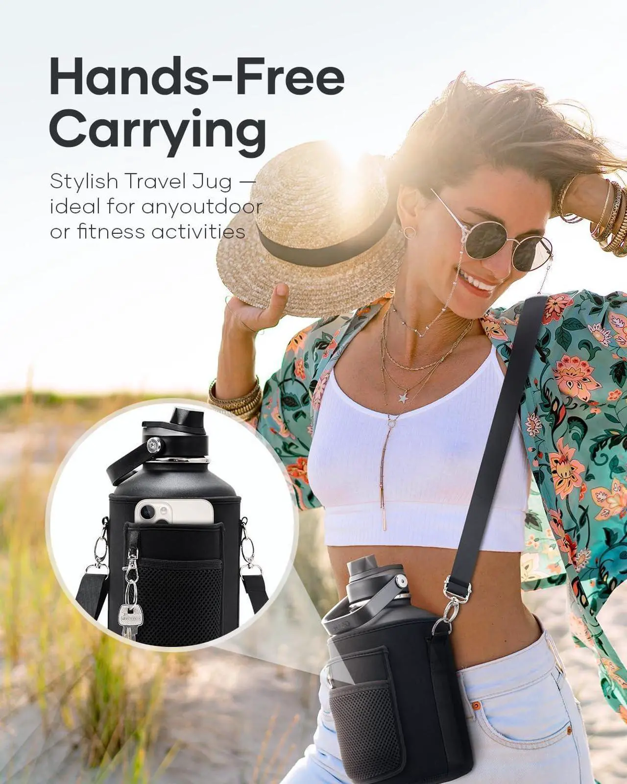 Alt view image 7 of 7 - BUZIO 64oz Insulated Water Bottle, Half Gallon Stainless Steel Water Jug with Straw Lid and Carrying Pouch, Keep Cold 48H Double Wall Vacuum Lead-Free Metal Drinking Flask for Gym Beach, Black