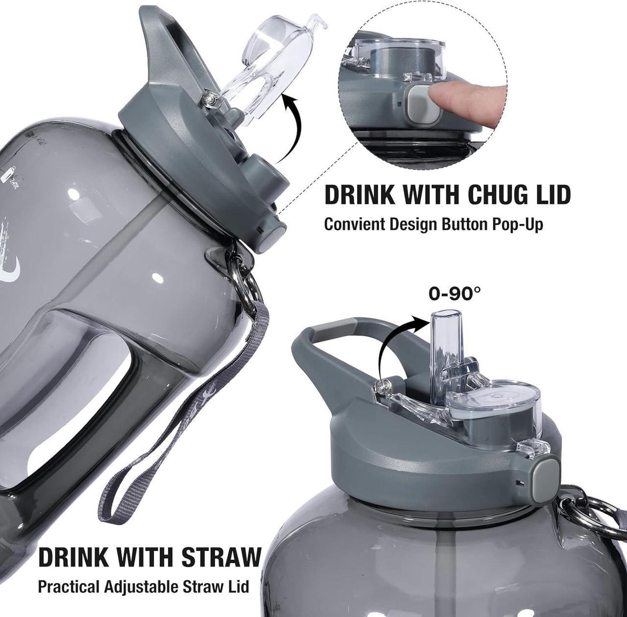 Alt view image 2 of 5 - 1 Gallon Water Bottle with Straw & Chug lid, BPA Free Dishwasher Safe 128oz Large Water Bottle with Motivational Time Marker and Handle Leak-proof Big Water Jug for Camping Sports Workouts