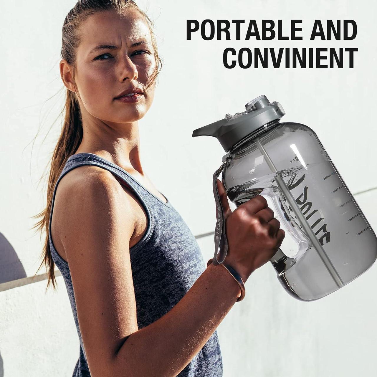 Alt view image 4 of 5 - 1 Gallon Water Bottle with Straw & Chug lid, BPA Free Dishwasher Safe 128oz Large Water Bottle with Motivational Time Marker and Handle Leak-proof Big Water Jug for Camping Sports Workouts