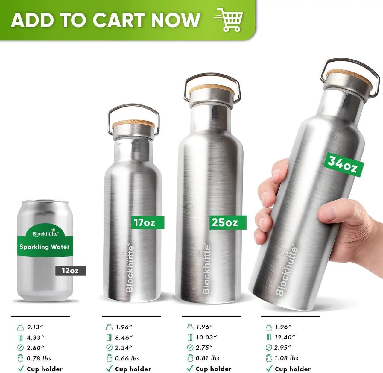 Alt view image 4 of 6 - Blockhütte Vacuum Insulated Stainless Steel Water Bottle I 17 oz I Wide Mouth Metal Bottle for hot and cold drinks I BPA-Free I perfect for Travel, School I Kids, Adults, Water Canteen, Sports, flask