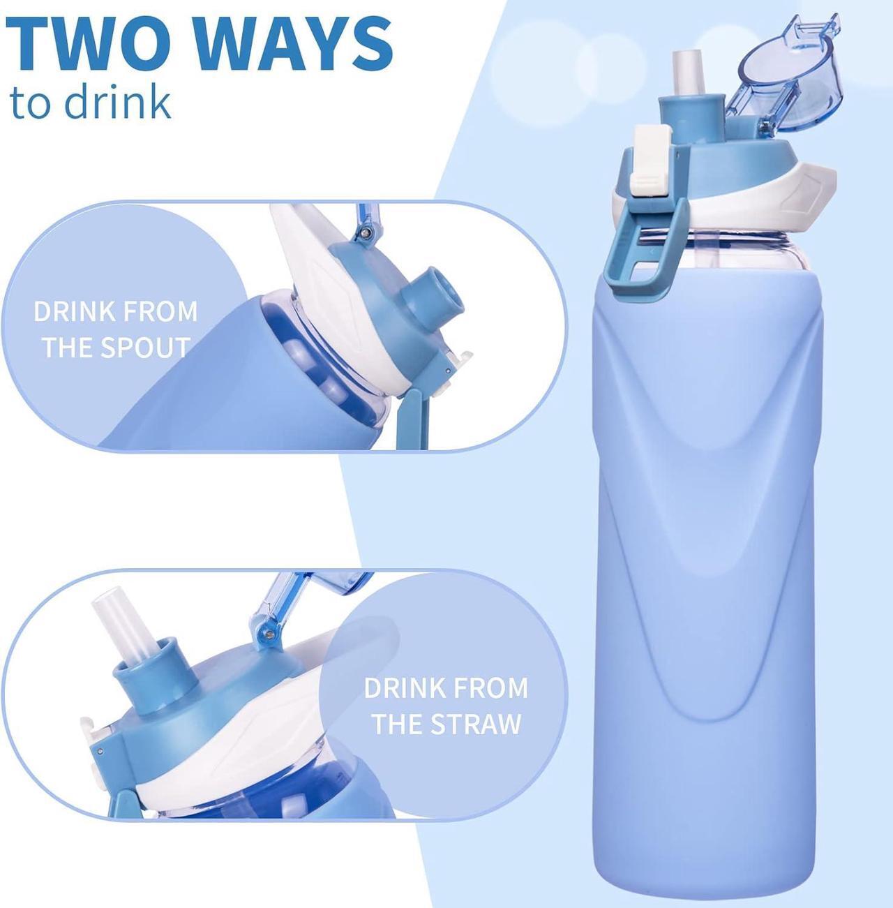 Alt view image 4 of 7 - 32 oz Sports Glass Water Bottle with Straw & Silicone Sleeve Reusable BPA-free Borosilicate Glass Drinking Bottle with Flip Top Lid & Handle Wide Mouth (Sky Blue)