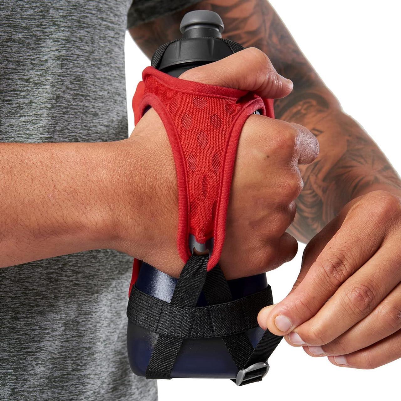 Alt view image 6 of 7 - Nathan Running Handheld Quick Squeeze Water Bottle. No-Grip Adjustable Hand Strap. 12oz / 18oz / Insulated. Reflective Hydration Water Bottle.