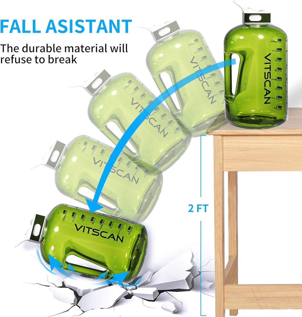 Alt view image 4 of 7 - 1 Gallon Water Bottle with Straw Motivational Water Bottle with Time Marker, Large Water Bottle 128 Oz Water Bottle, Big Water Jug for Sports Water Bottles (Green)