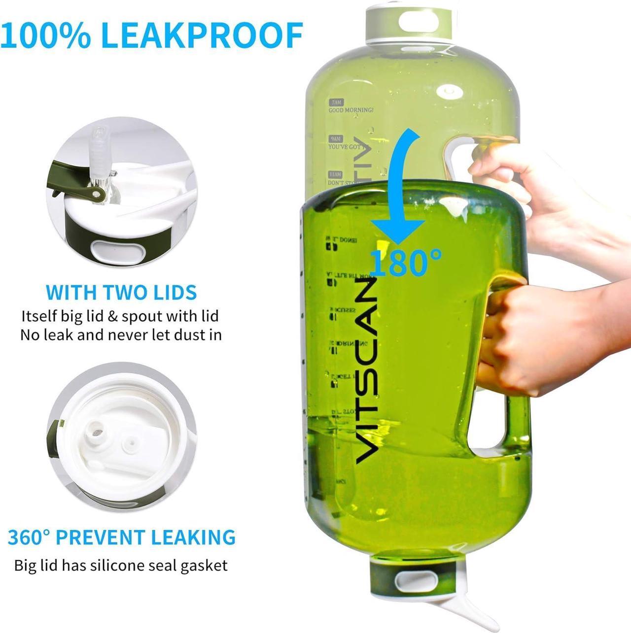 Alt view image 3 of 7 - 1 Gallon Water Bottle with Straw Motivational Water Bottle with Time Marker, Large Water Bottle 128 Oz Water Bottle, Big Water Jug for Sports Water Bottles (Green)