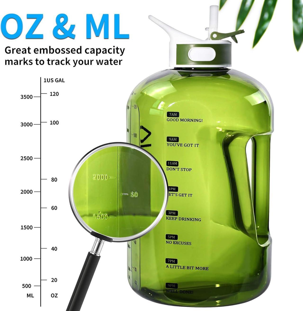 Alt view image 6 of 7 - 1 Gallon Water Bottle with Straw Motivational Water Bottle with Time Marker, Large Water Bottle 128 Oz Water Bottle, Big Water Jug for Sports Water Bottles (Green)