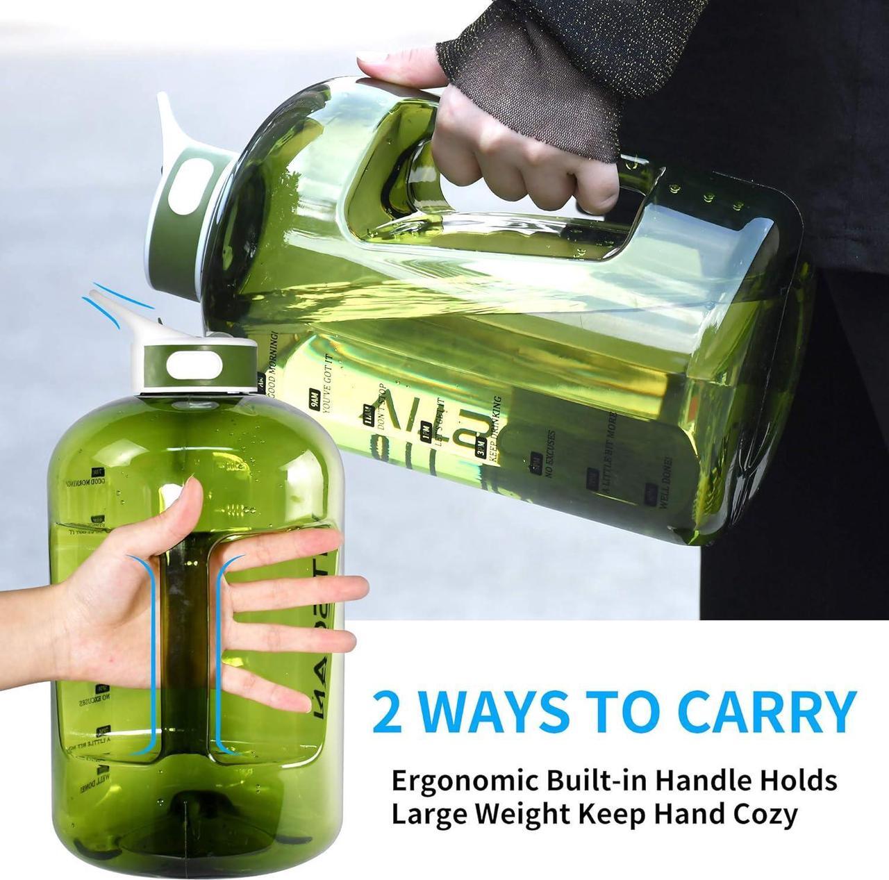 Alt view image 5 of 7 - 1 Gallon Water Bottle with Straw Motivational Water Bottle with Time Marker, Large Water Bottle 128 Oz Water Bottle, Big Water Jug for Sports Water Bottles (Green)