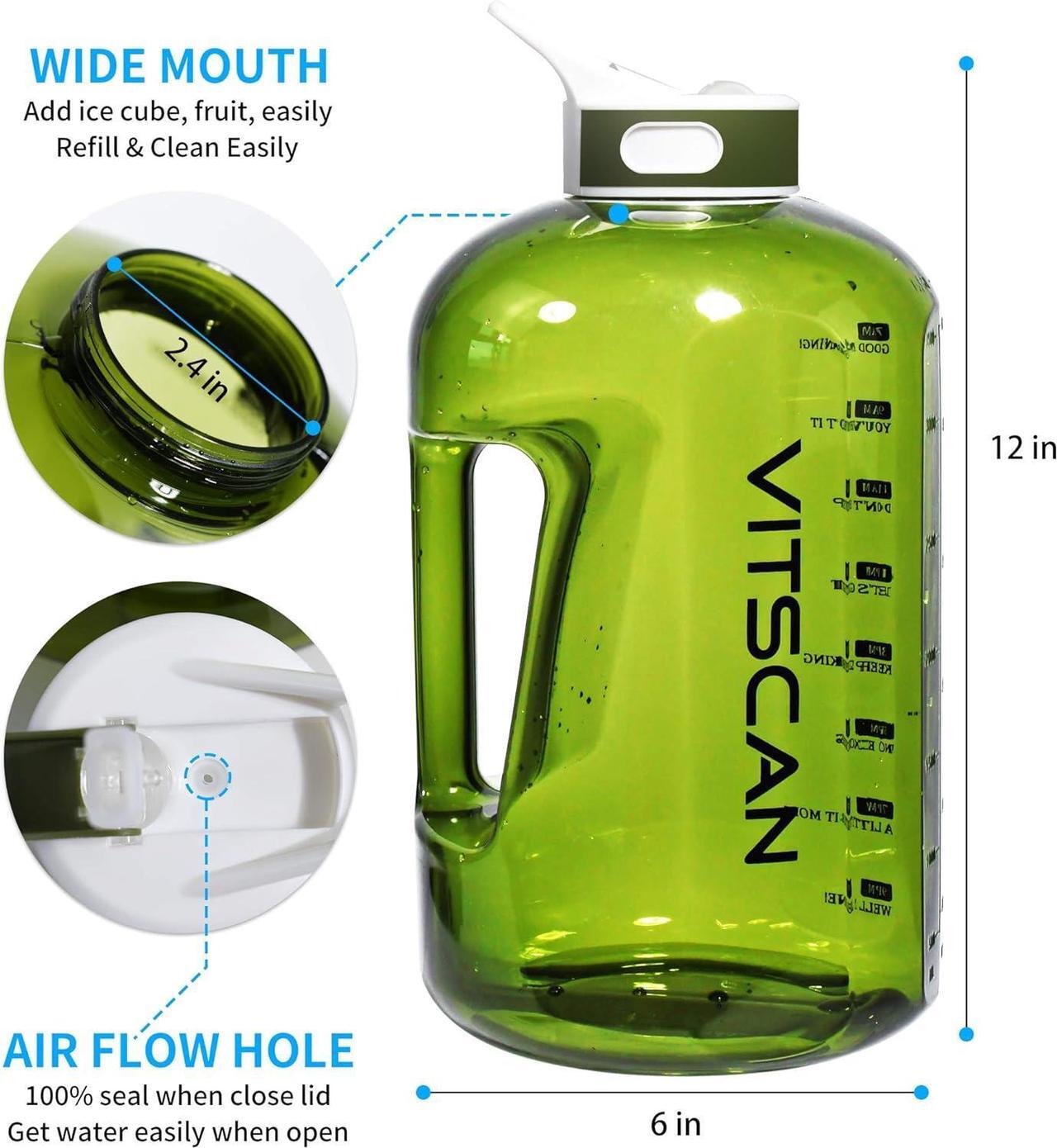 Alt view image 7 of 7 - 1 Gallon Water Bottle with Straw Motivational Water Bottle with Time Marker, Large Water Bottle 128 Oz Water Bottle, Big Water Jug for Sports Water Bottles (Green)