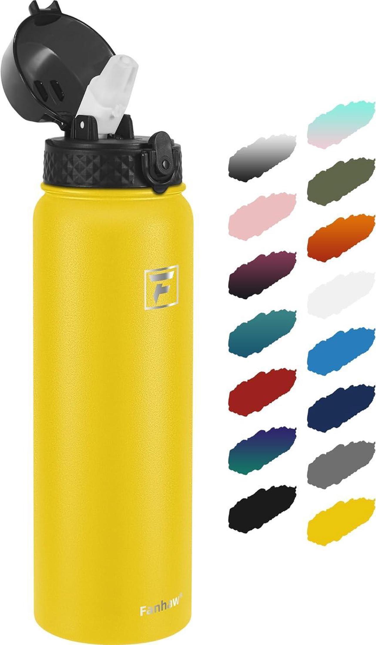 Main image of Fanhaw 32 Oz Stainless Steel Insulated Sports Water Bottles with Straw for Kids, Men and Women (Yellow)