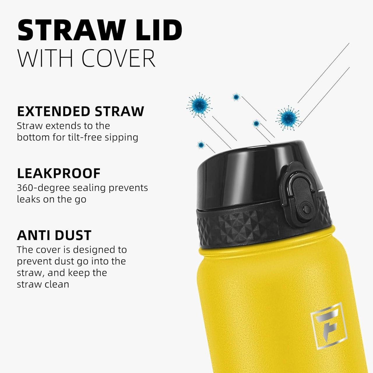 Alt view image 4 of 7 - Fanhaw 32 Oz Stainless Steel Insulated Sports Water Bottles with Straw for Kids, Men and Women (Yellow)