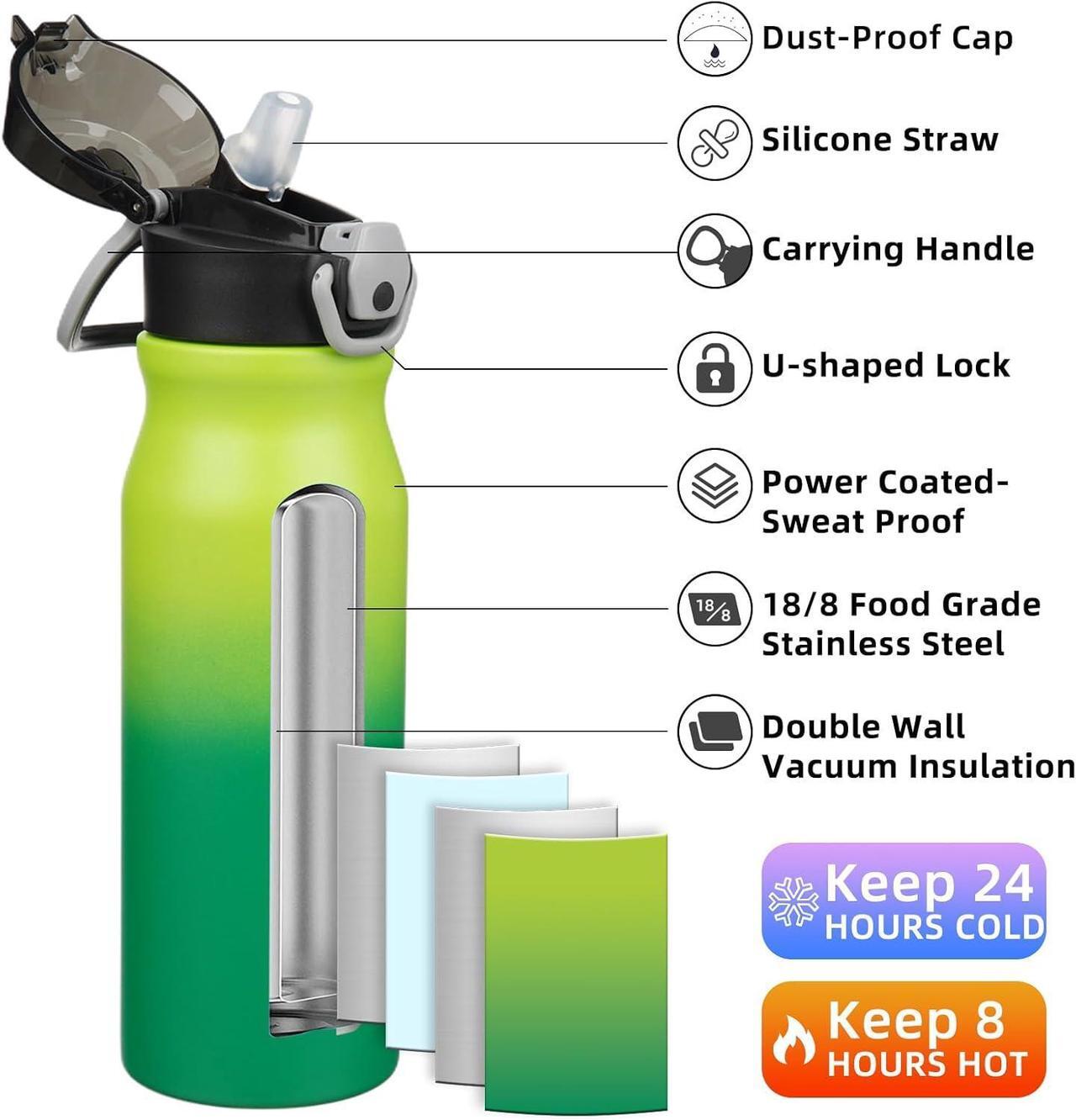 Alt view image 2 of 6 - BJPKPK 25oz Insulated Water Bottle With Straw Stainless Steel Double Wall Water Bottles BPA Free Leak Proof Thermos With Lockable Flip Lid And Soft Silicone Spout,Bamboo Grove