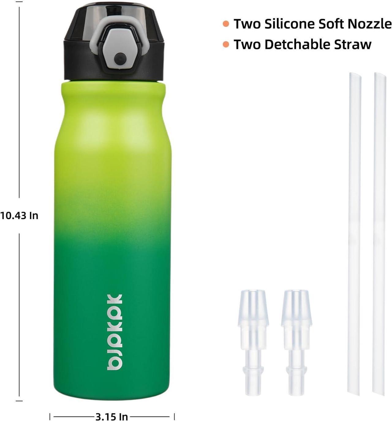 Alt view image 4 of 6 - BJPKPK 25oz Insulated Water Bottle With Straw Stainless Steel Double Wall Water Bottles BPA Free Leak Proof Thermos With Lockable Flip Lid And Soft Silicone Spout,Bamboo Grove