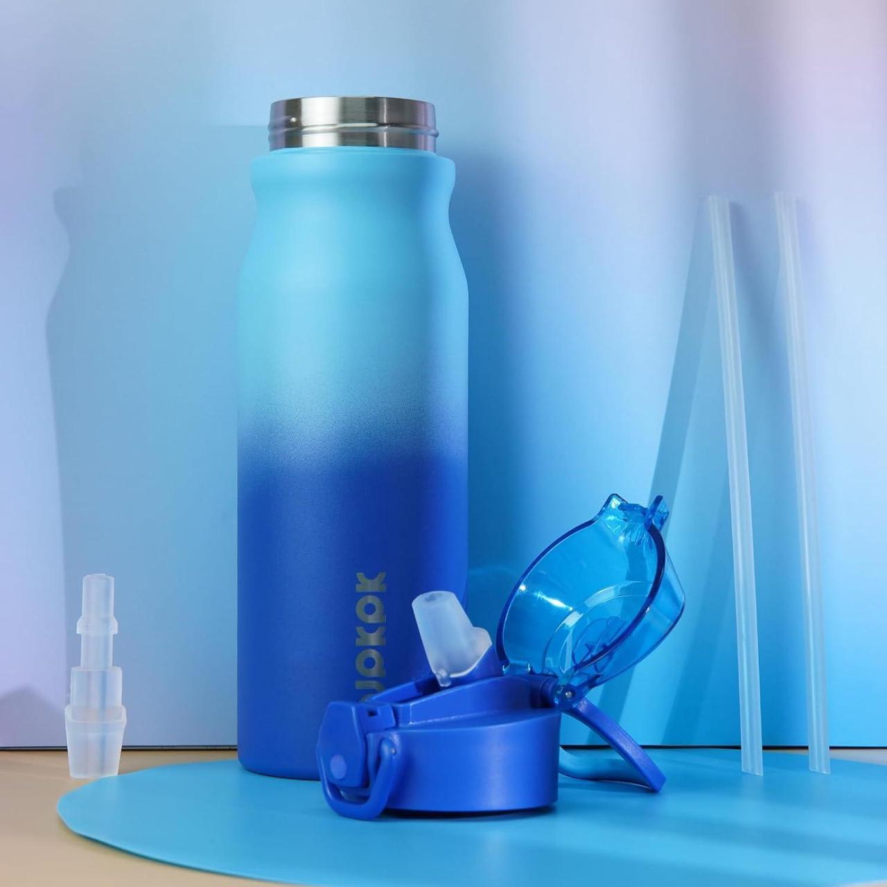Alt view image 6 of 6 - BJPKPK 25oz Insulated Water Bottle With Straw Stainless Steel Double Wall Water Bottles BPA Free Leak Proof Thermos With Lockable Flip Lid And Soft Silicone Spout,Bamboo Grove
