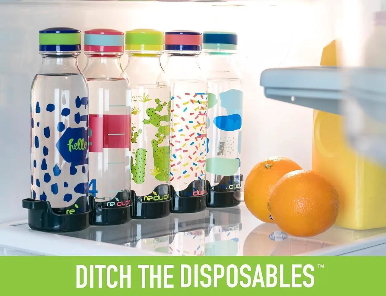 Alt view image 4 of 7 - Reduce WaterWeek Reusable Water Bottle Set, 20oz  Plastic Reusable Water Bottle Set of 5, Plus Fridge Tray  BPA-Free, Leak Proof Twist Off Cap  Trek