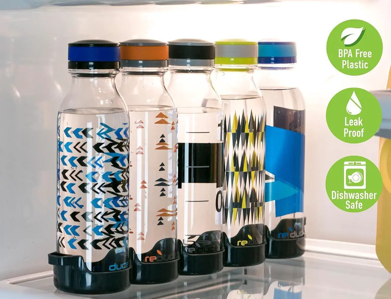 Alt view image 3 of 7 - Reduce WaterWeek Reusable Water Bottle Set, 20oz  Plastic Reusable Water Bottle Set of 5, Plus Fridge Tray  BPA-Free, Leak Proof Twist Off Cap  Trek