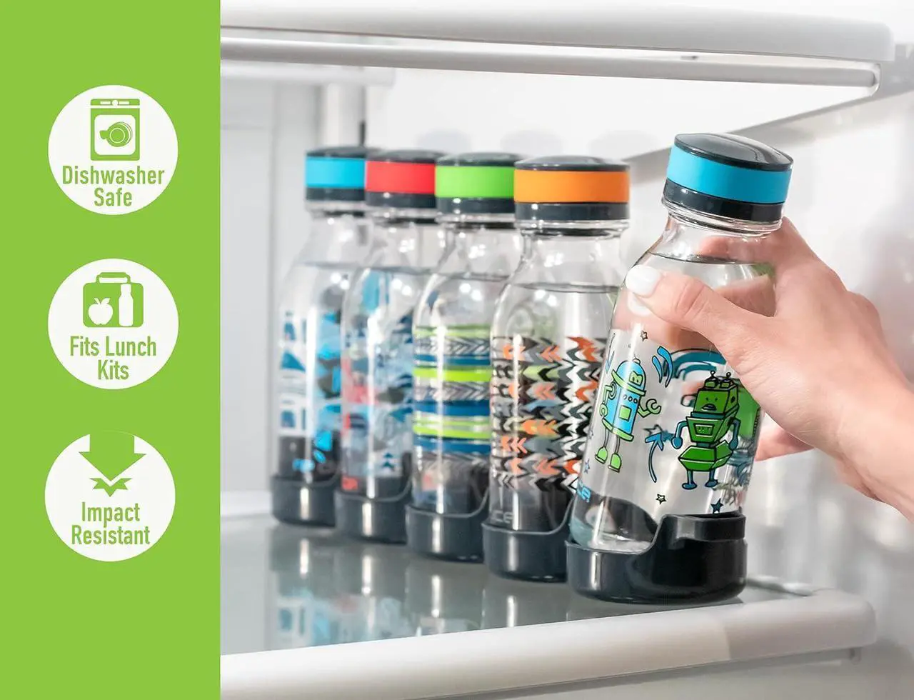 Alt view image 7 of 7 - Reduce WaterWeek Reusable Water Bottle Set, 20oz  Plastic Reusable Water Bottle Set of 5, Plus Fridge Tray  BPA-Free, Leak Proof Twist Off Cap  Trek