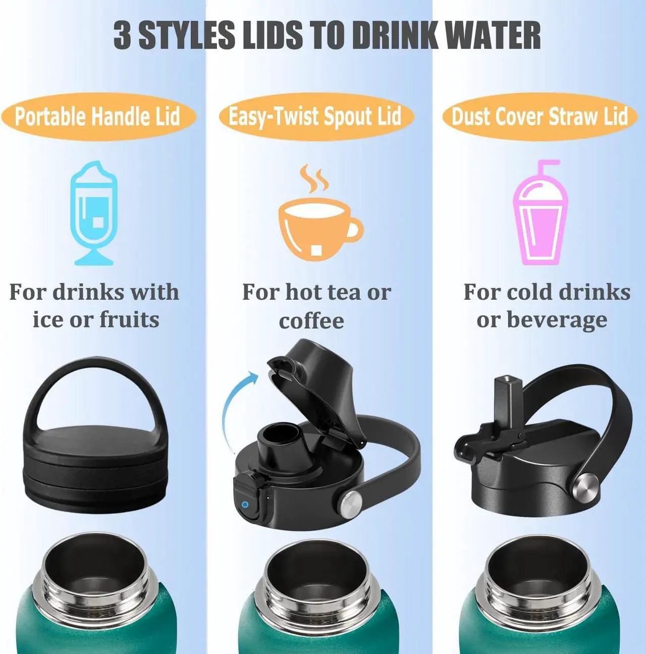 Alt view image 5 of 7 - XACIOA 32oz Water Bottle,Vacuum Insulated Stainless Steel Water Flask with Straw Lid Auto Spout Lid Sport Lid,Leak Proof,Double Walled Travel Drink Mug,Metal Canteen,Hot Cold Water Bottles