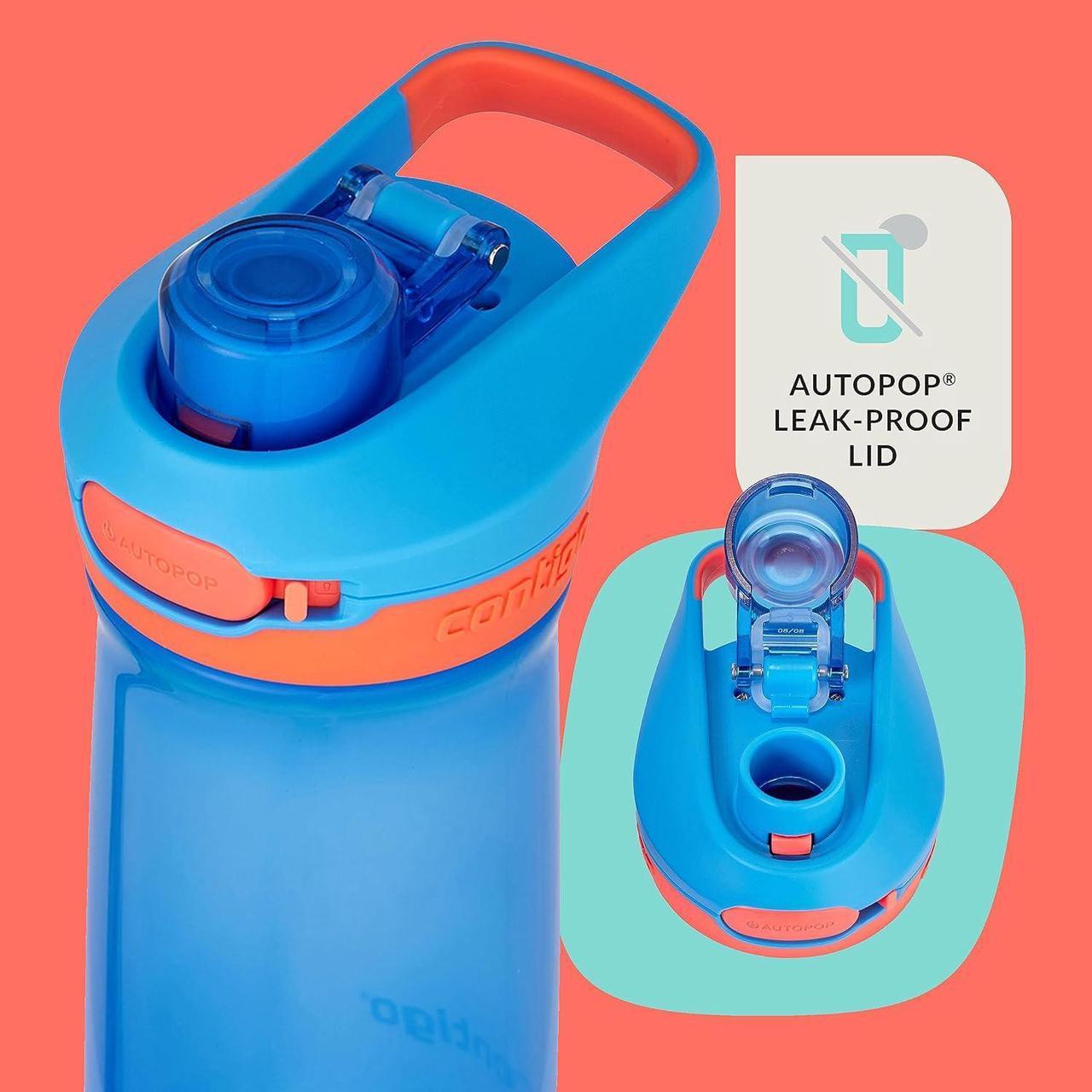 Alt view image 2 of 7 - Contigo Jessie Kids Water Bottle, Leak-Proof Lid, 14oz, Dishwasher-Safe, Fits Most Cup Holders, 2-Pack Blue Poppy/Coral & Amethyst/Jade