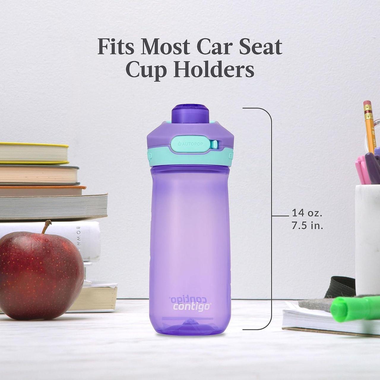 Alt view image 5 of 7 - Contigo Jessie Kids Water Bottle, Leak-Proof Lid, 14oz, Dishwasher-Safe, Fits Most Cup Holders, 2-Pack Blue Poppy/Coral & Amethyst/Jade