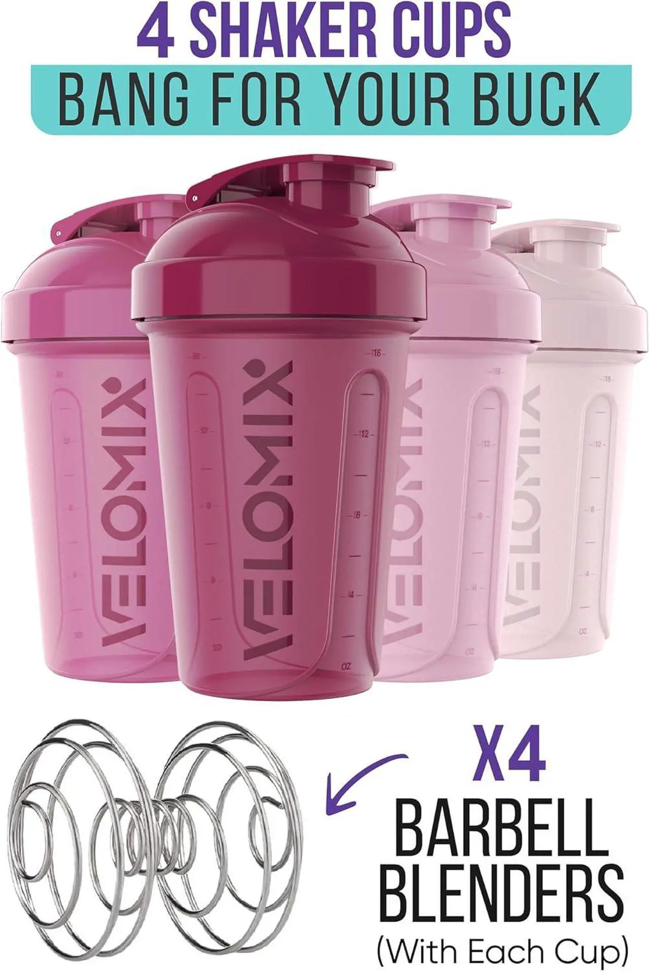 Alt view image 2 of 6 - -4 PACK- 20 OZ Protein Shaker Bottles for Protein Mixes, Shaker Cups for Protein Shakes, Small Shaker Bottle Pack, Shaker Cup, Shakers for protein Shakes (Berry Blend-4 Pack)
