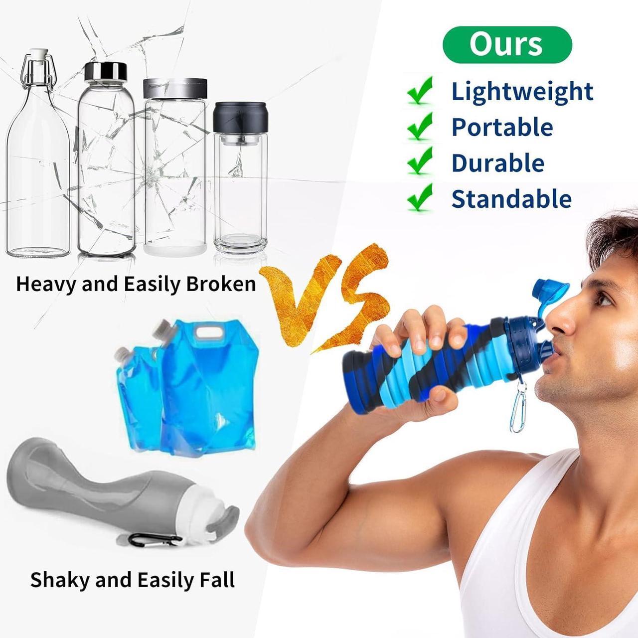 Alt view image 4 of 7 - Collapsible Water Bottles, 2 Pack 16oz Silicone Travel Water Bottle Leakproof BPA Free Foldable Sport Water Bottles with Leak proof Twist Cap for Camping,Hiking Outdoor Indoor Sport