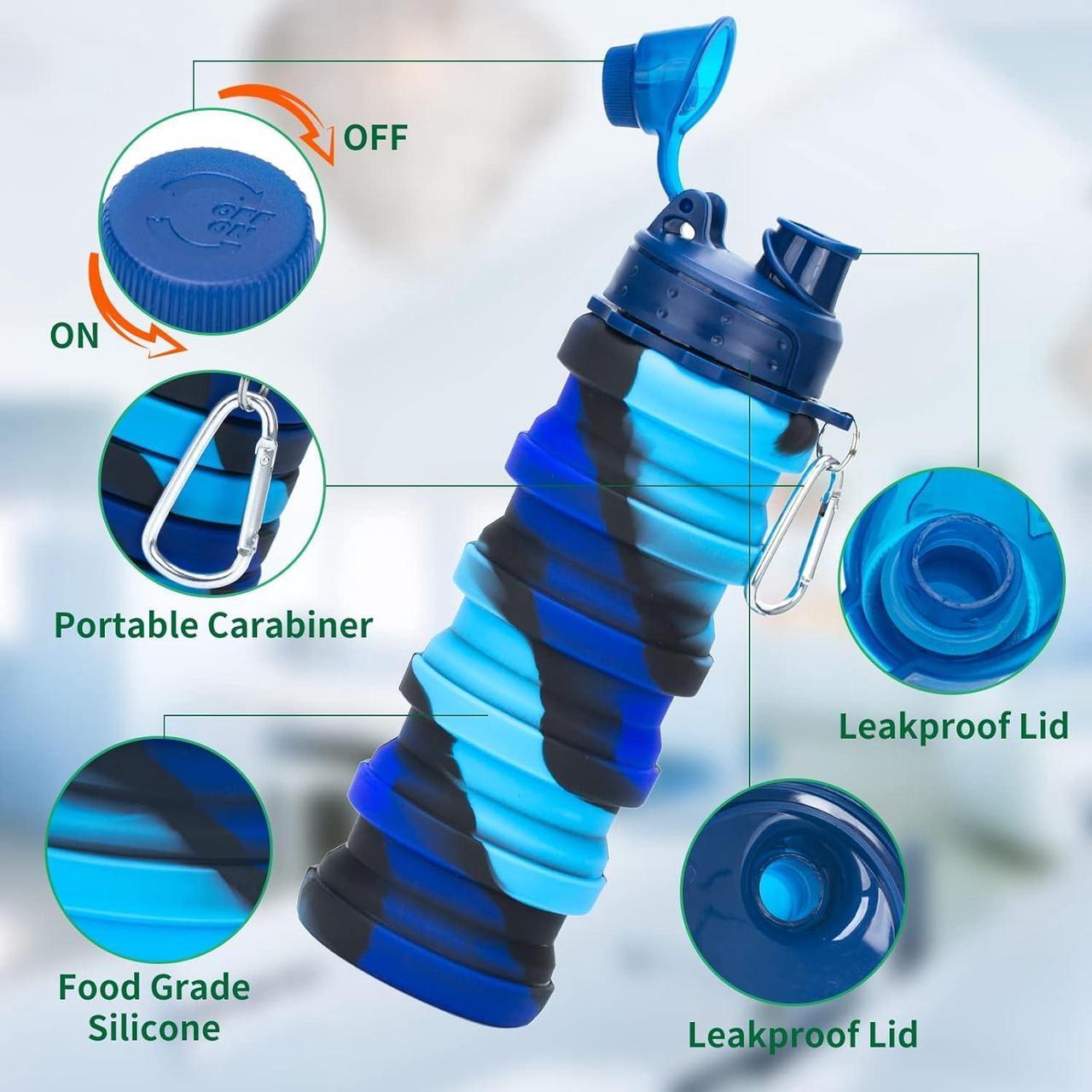 Alt view image 3 of 7 - Collapsible Water Bottles, 2 Pack 16oz Silicone Travel Water Bottle Leakproof BPA Free Foldable Sport Water Bottles with Leak proof Twist Cap for Camping,Hiking Outdoor Indoor Sport