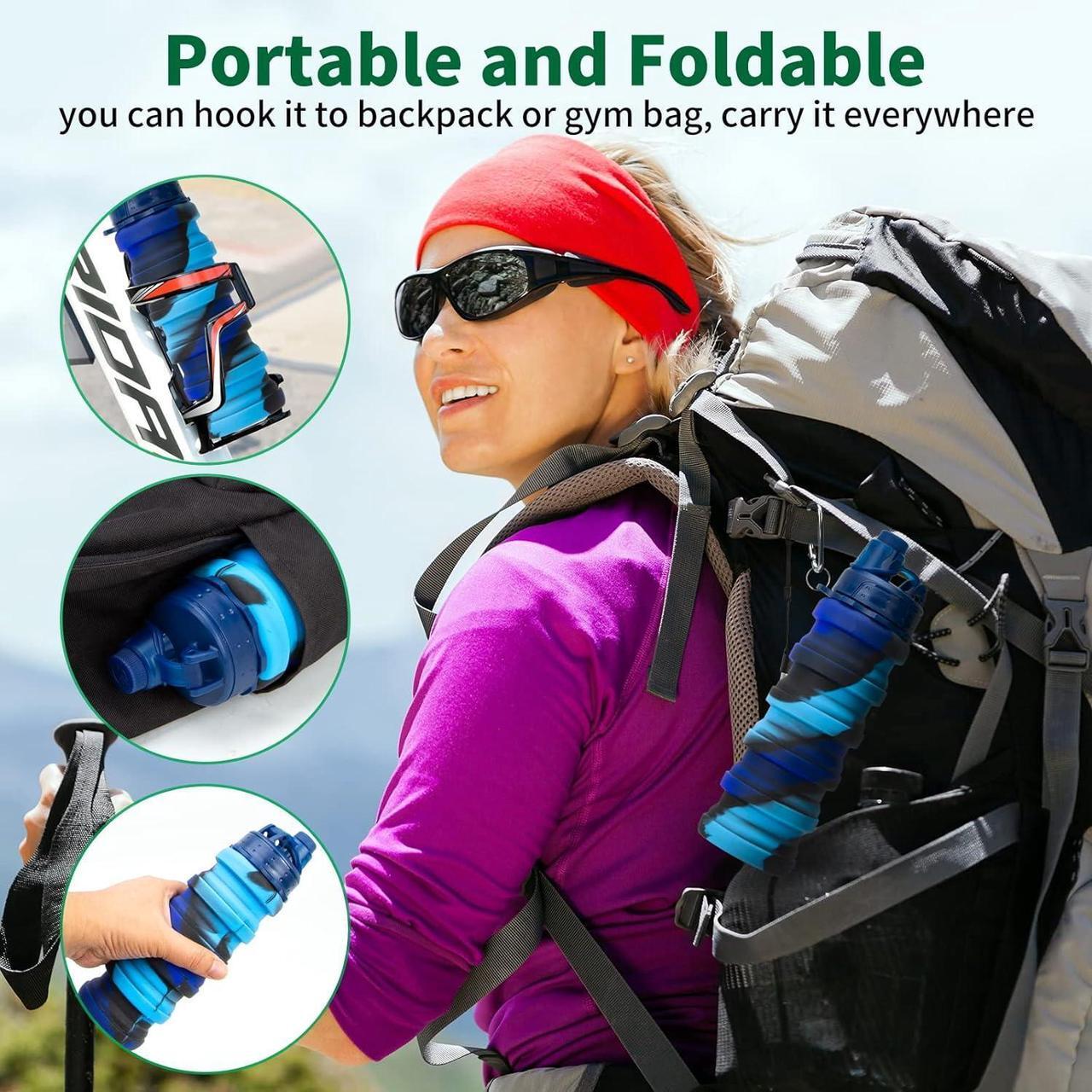 Alt view image 5 of 7 - Collapsible Water Bottles, 2 Pack 16oz Silicone Travel Water Bottle Leakproof BPA Free Foldable Sport Water Bottles with Leak proof Twist Cap for Camping,Hiking Outdoor Indoor Sport
