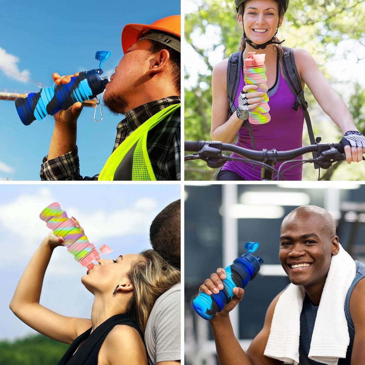 Alt view image 6 of 7 - Collapsible Water Bottles, 2 Pack 16oz Silicone Travel Water Bottle Leakproof BPA Free Foldable Sport Water Bottles with Leak proof Twist Cap for Camping,Hiking Outdoor Indoor Sport