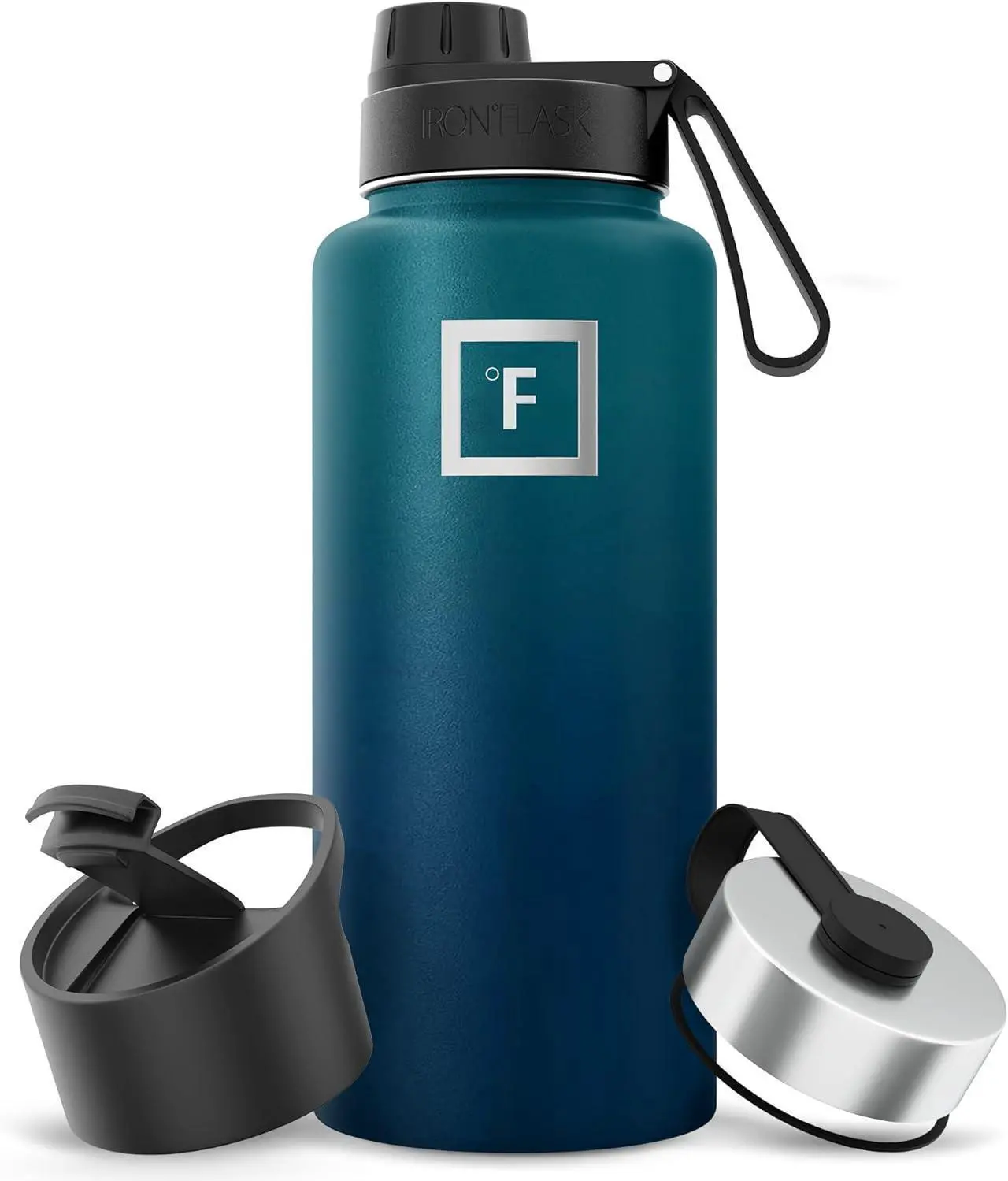 Main image of IRON °FLASK Camping & Hiking Hydration Flask with 3 Lids - Stainless Steel, Double Walled & Vacuum Insulated Water Bottle - Leak Proof & BPA Free (Dark Night, Spout - 32 oz)