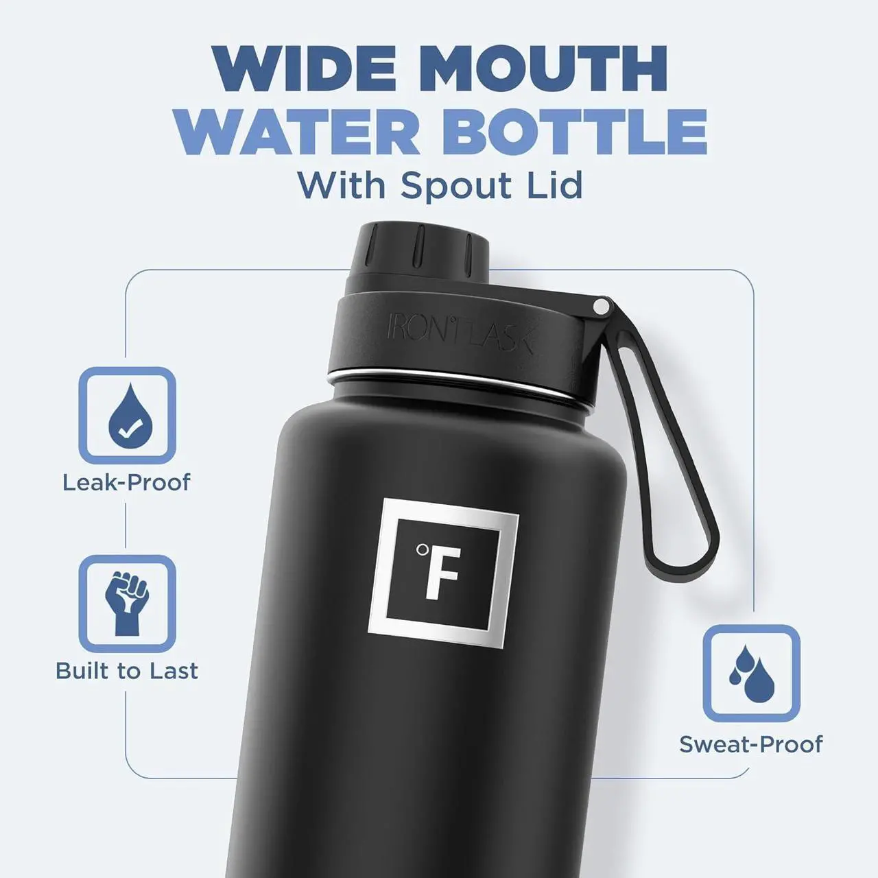 Alt view image 2 of 7 - IRON °FLASK Camping & Hiking Hydration Flask with 3 Lids - Stainless Steel, Double Walled & Vacuum Insulated Water Bottle - Leak Proof & BPA Free (Dark Night, Spout - 32 oz)