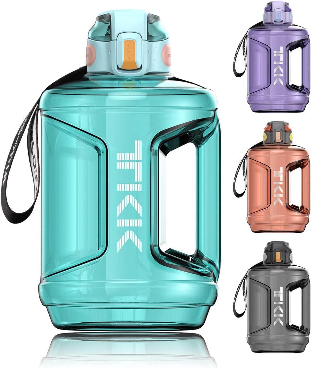 Main image of TKK Half Gallon Water Bottle Jug with Straw Time Marker Big Water Bottle Dishwasher Safe 1/2 Gallon 64 Oz Water Bottle Jug BPA Free Tritan for Gym Yoga Travel Camping OutdoorBlue/Teal