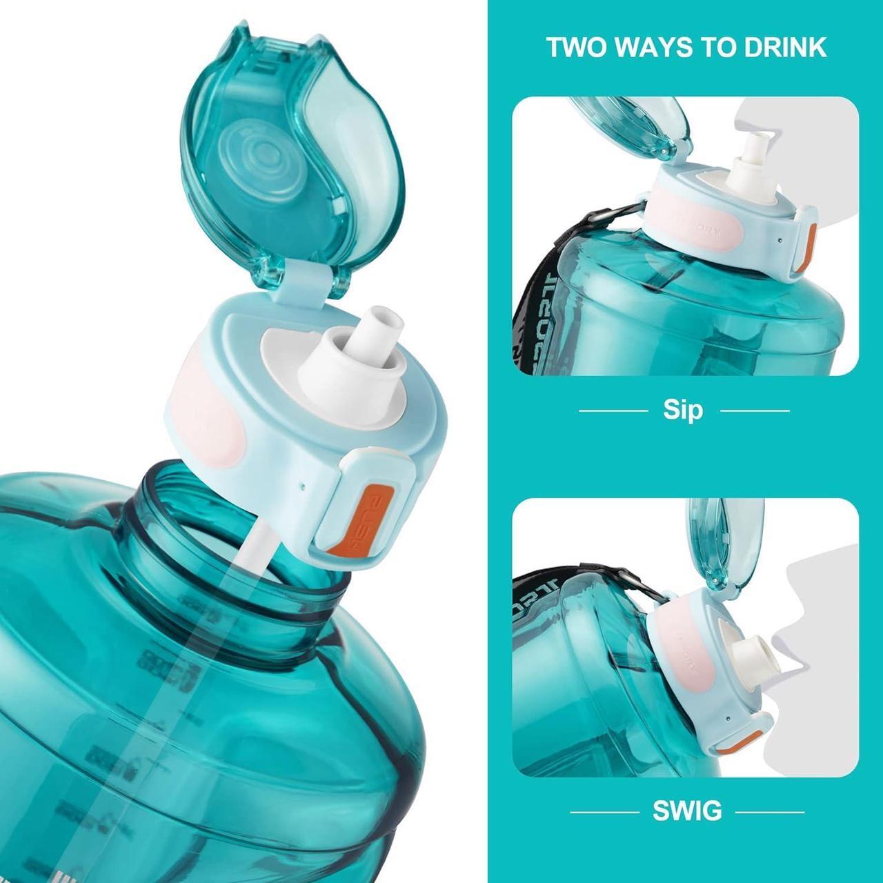 Alt view image 3 of 7 - TKK Half Gallon Water Bottle Jug with Straw Time Marker Big Water Bottle Dishwasher Safe 1/2 Gallon 64 Oz Water Bottle Jug BPA Free Tritan for Gym Yoga Travel Camping OutdoorBlue/Teal
