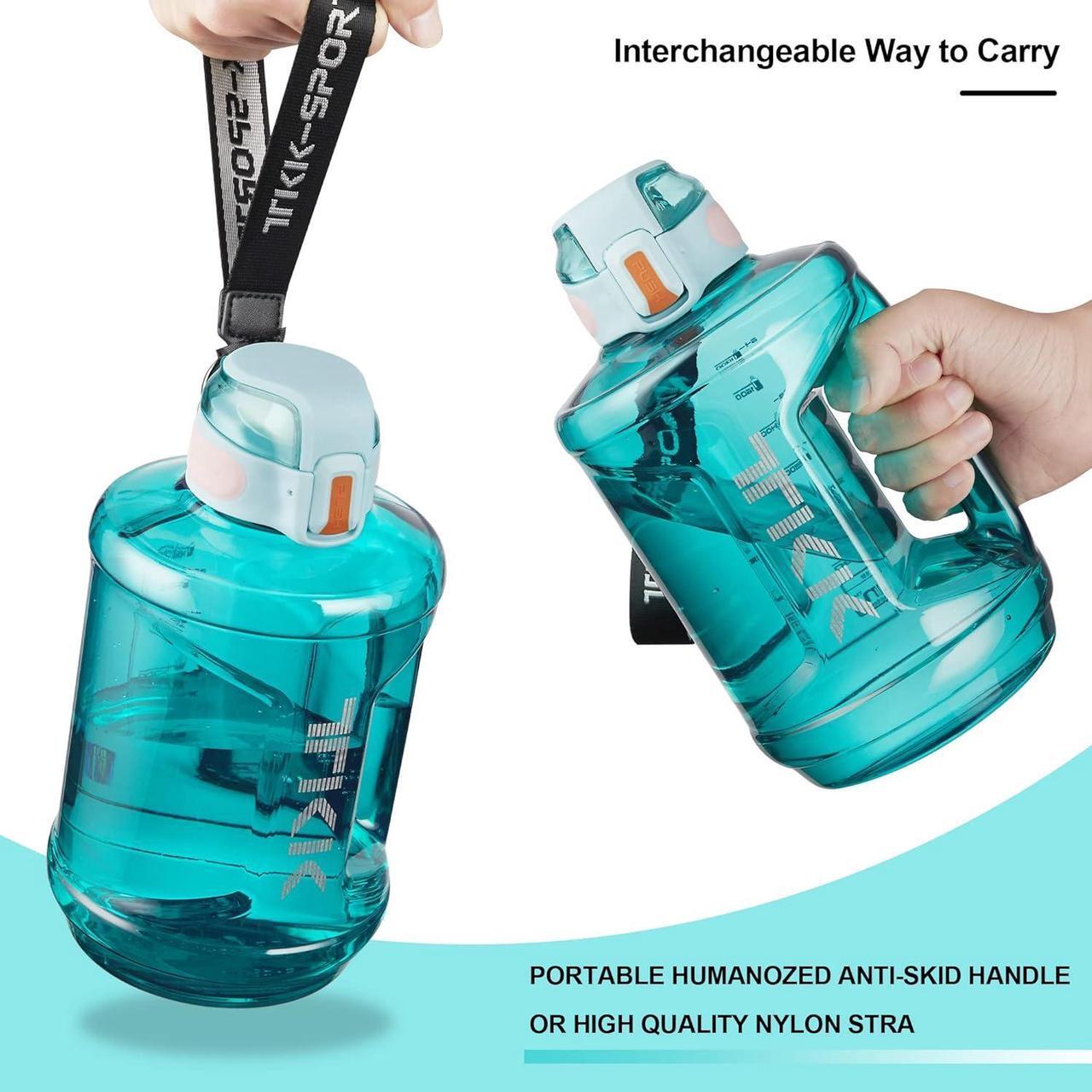 Alt view image 4 of 7 - TKK Half Gallon Water Bottle Jug with Straw Time Marker Big Water Bottle Dishwasher Safe 1/2 Gallon 64 Oz Water Bottle Jug BPA Free Tritan for Gym Yoga Travel Camping OutdoorBlue/Teal