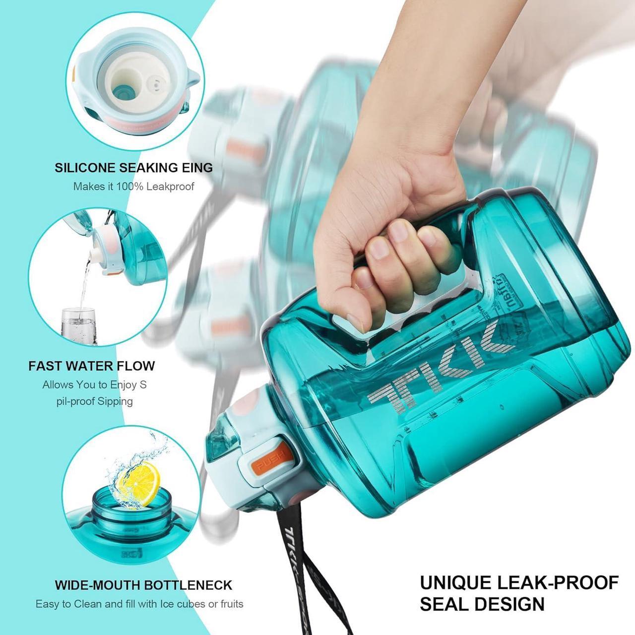 Alt view image 6 of 7 - TKK Half Gallon Water Bottle Jug with Straw Time Marker Big Water Bottle Dishwasher Safe 1/2 Gallon 64 Oz Water Bottle Jug BPA Free Tritan for Gym Yoga Travel Camping OutdoorBlue/Teal