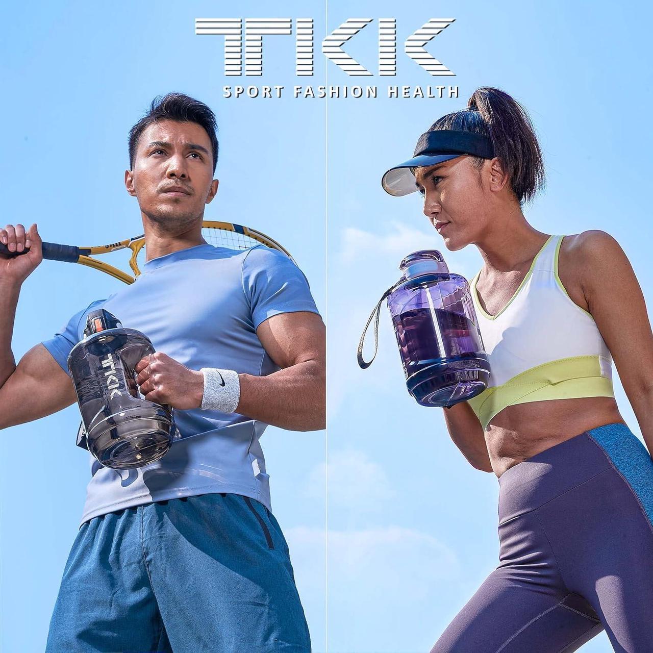 Alt view image 7 of 7 - TKK Half Gallon Water Bottle Jug with Straw Time Marker Big Water Bottle Dishwasher Safe 1/2 Gallon 64 Oz Water Bottle Jug BPA Free Tritan for Gym Yoga Travel Camping OutdoorBlue/Teal