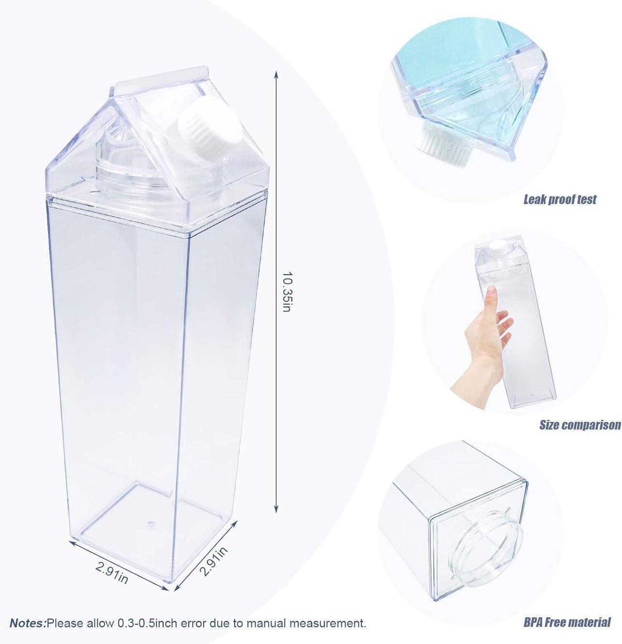 Alt view image 2 of 7 - 2 Pack 33oz Milk Carton Water Bottle -Clear Square Milk Bottles BPA Free Portable Water Bottle with Straws & Cleaning Brush and Bottle Brush for Outdoor Sports Travel Camping Activities(H06)