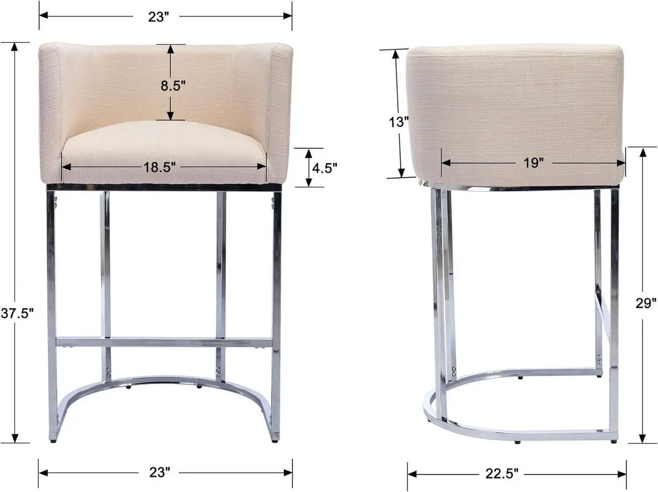 Alt view image 3 of 7 - Contemporary Cream Linen Bar Stools Set of 3, 29" Upholstered Fabric Counter Height Barstools Kitchen Counter Island Stools with Screwed Together Chrome Finish Base