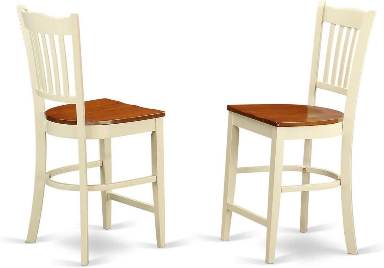 Main image of East West Furniture GRS-WHI-W Groton Counter Height Barstools - Slat Back Wood Seat Chairs, Set of 2, Buttermilk & Cherry